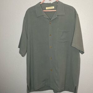 Tommy Bahama Teal Blue Textured 100% Silk ButtonUp Short Sleeve Shirt Size Large